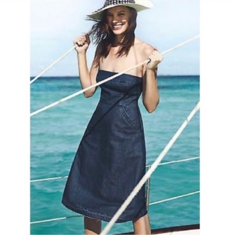 HOLDING HORSES Strapless Dark Blue Denim Dress